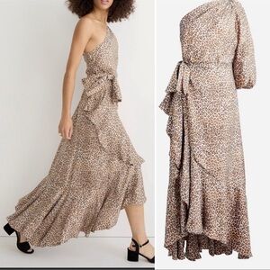 J. Crew Collection Tan Leopard One-Shoulder Dress 0